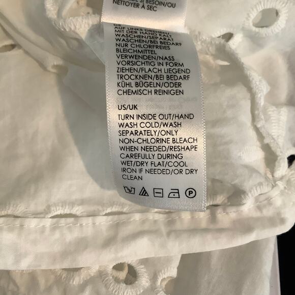 Liverpool White Eyelet Dolman Popover Blouse Top 3/4 Sleeves Scoop Neck Large - Picture 9 of 9